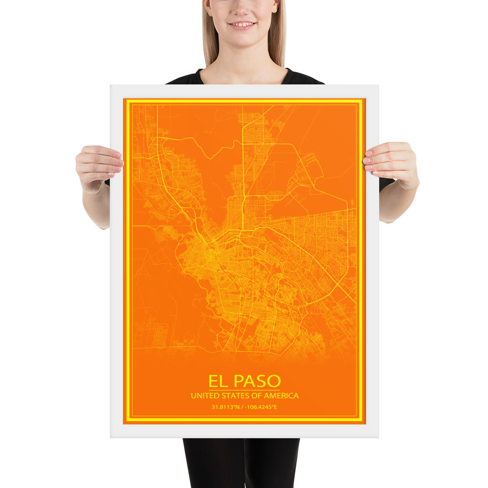 El Paso Orange and Yellow Framed Map