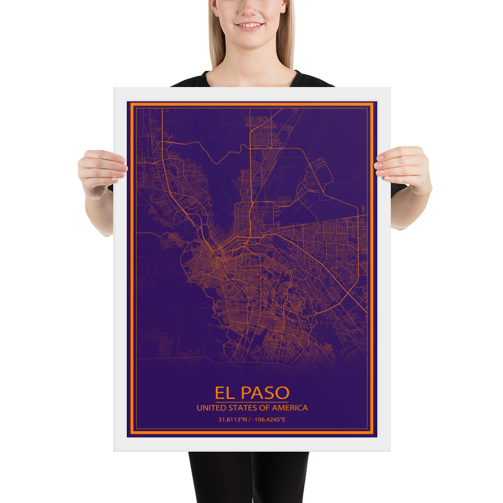 El Paso Purple and Orange Framed Map