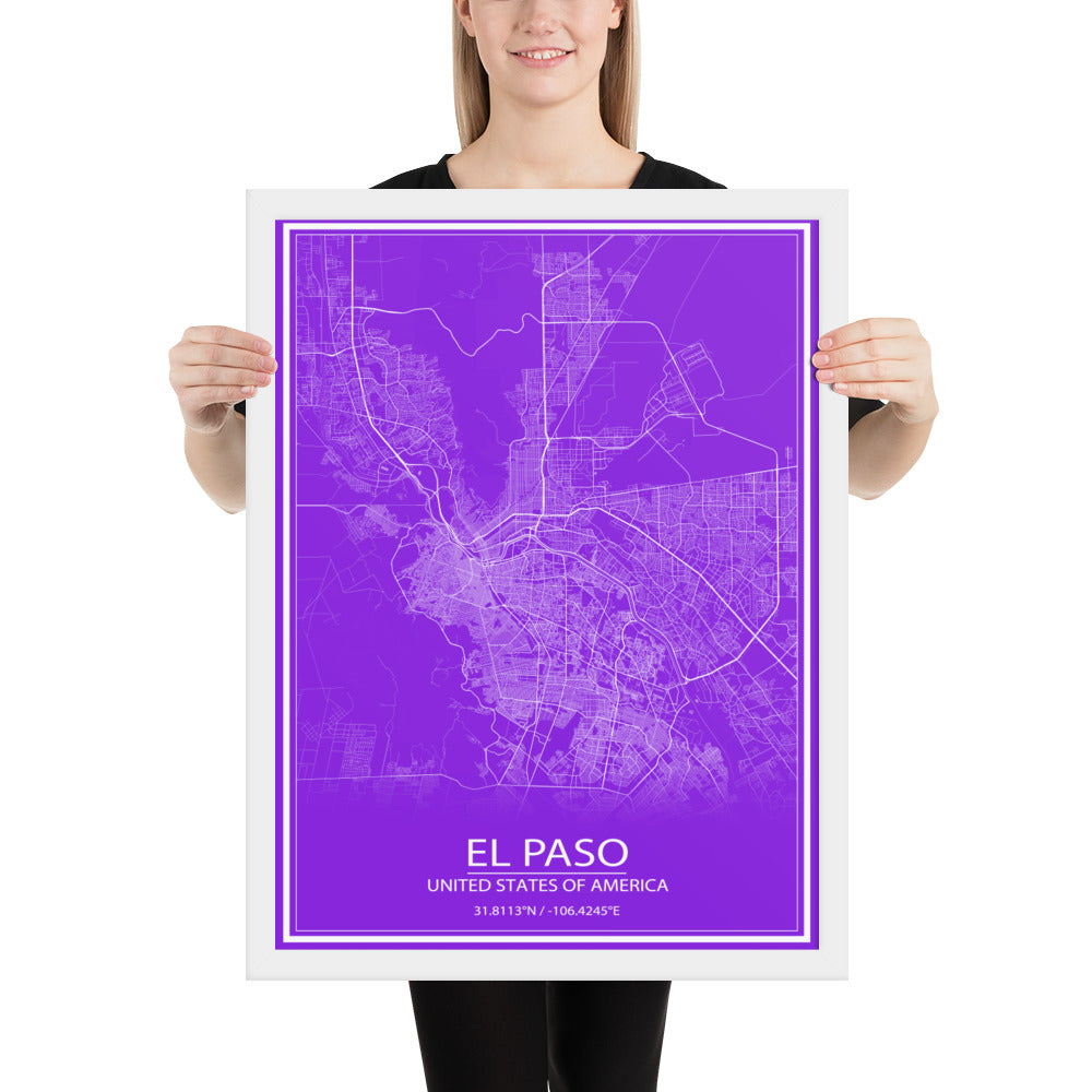 El Paso Purple and White Framed Map