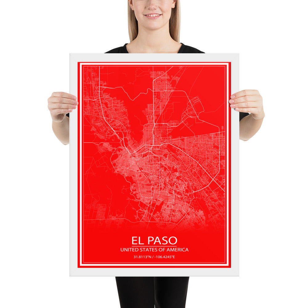 El Paso Red and White Framed Map