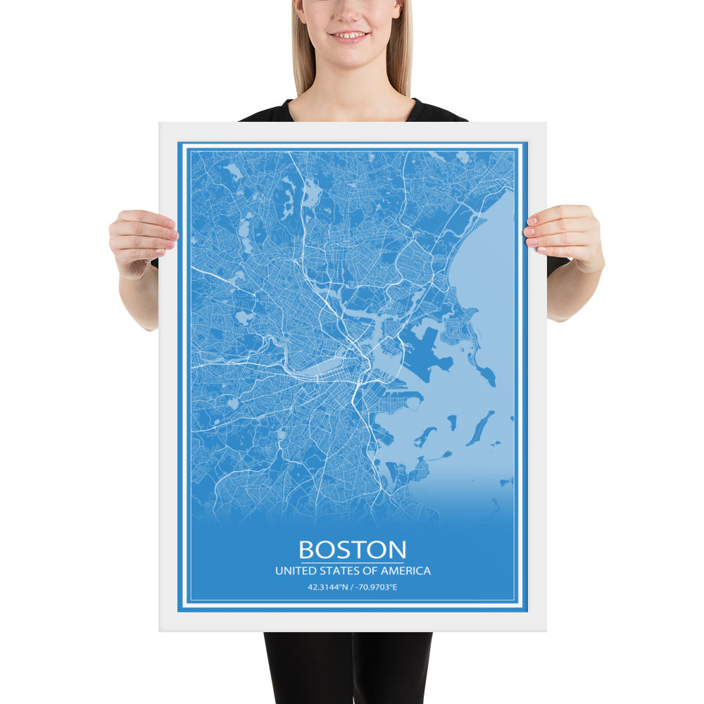 Boston Blue and White Framed Map