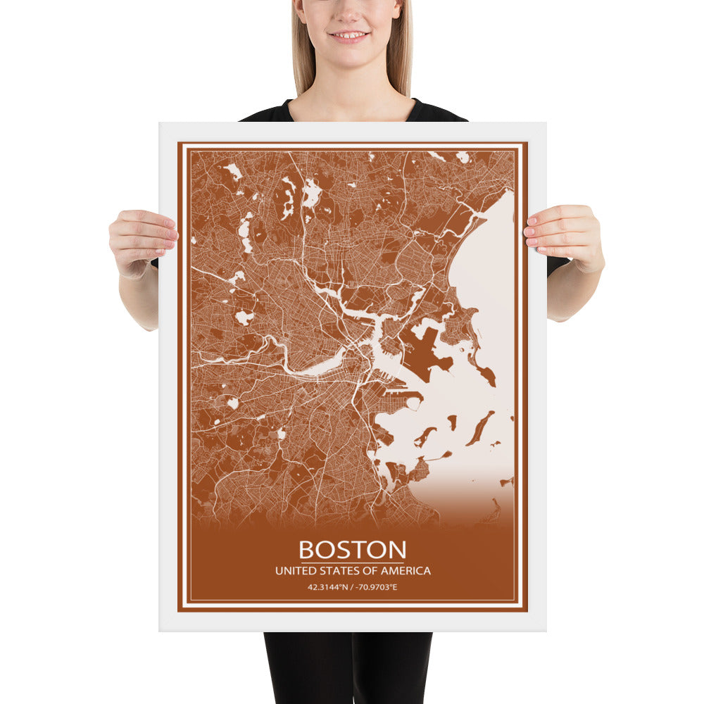 Boston Brown and White Framed Map