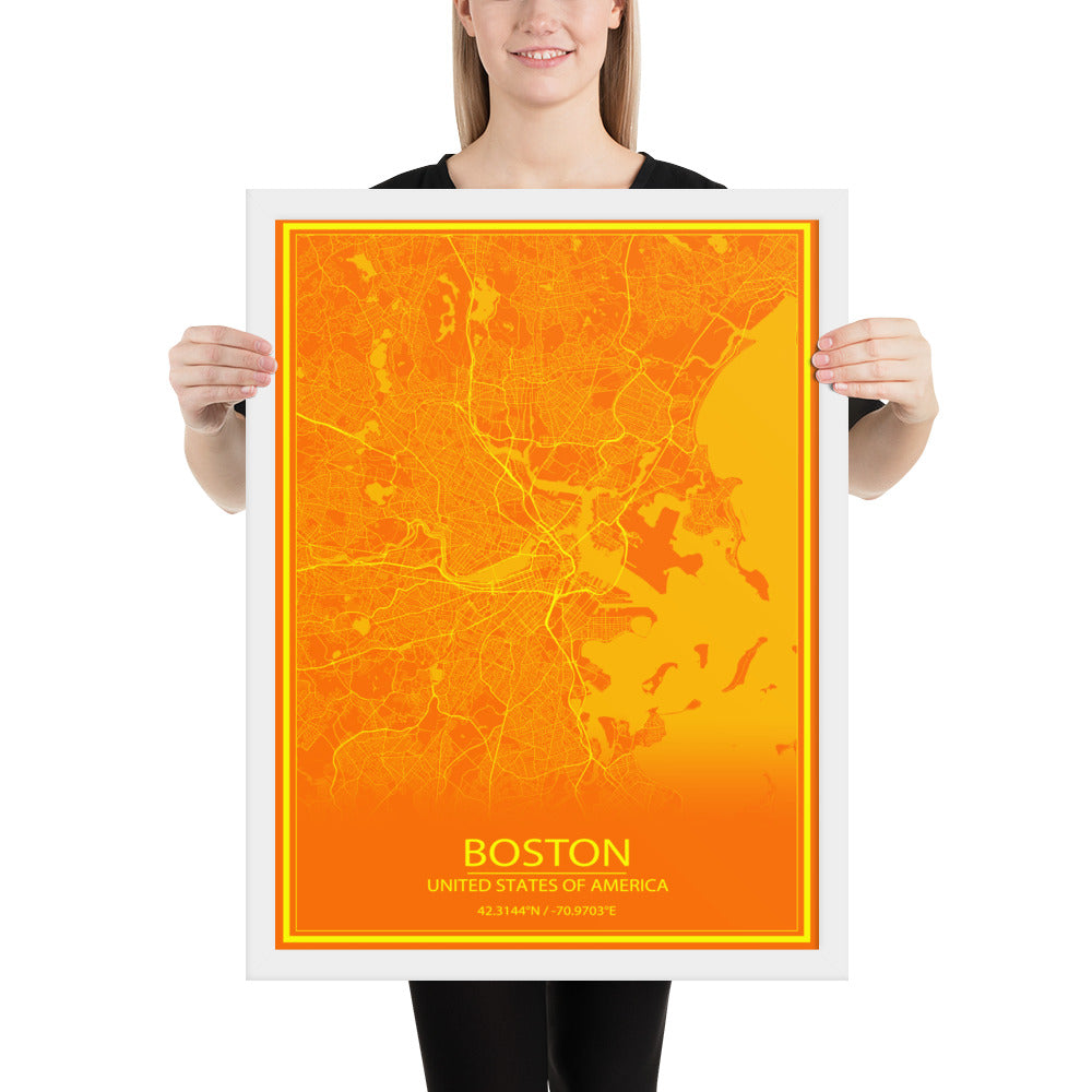 Boston Orange and Yellow Framed Map