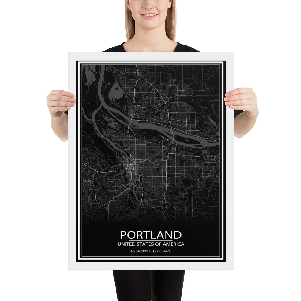 Portland Black Framed Map