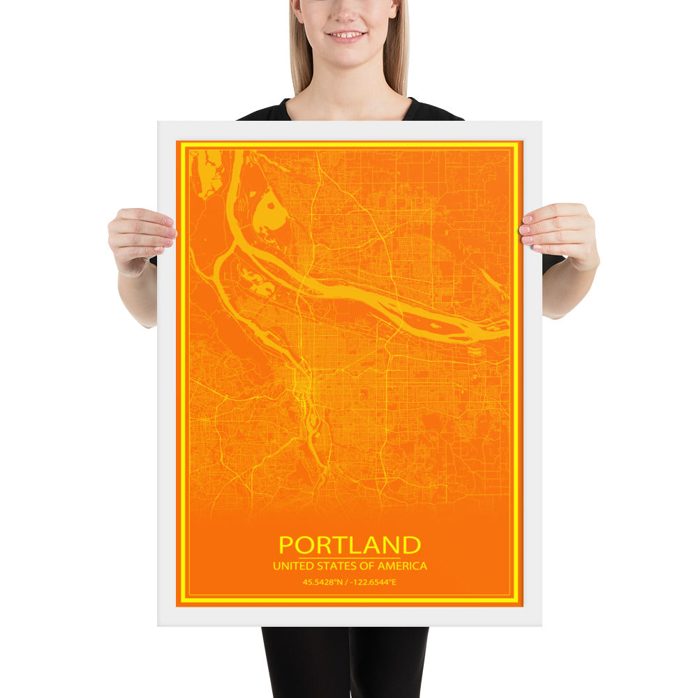 Portland Orange and Yellow Framed Map