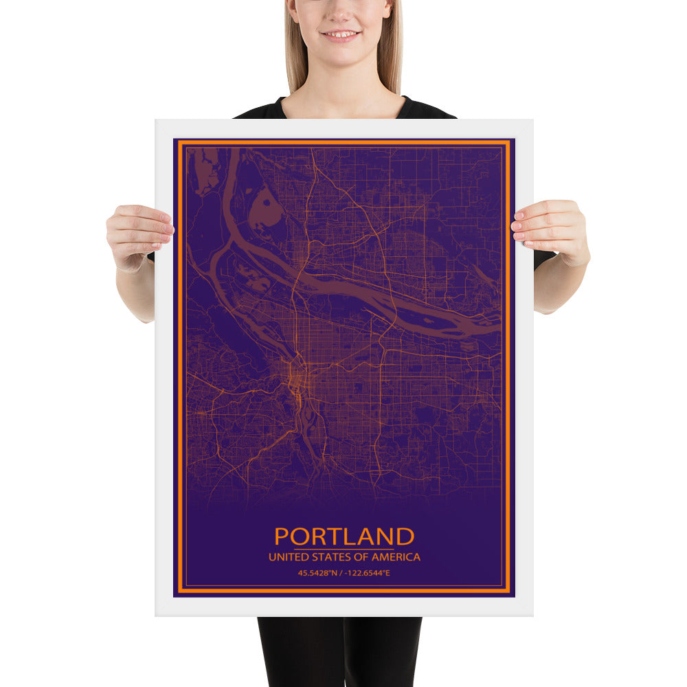 Portland Purple and Orange Framed Map