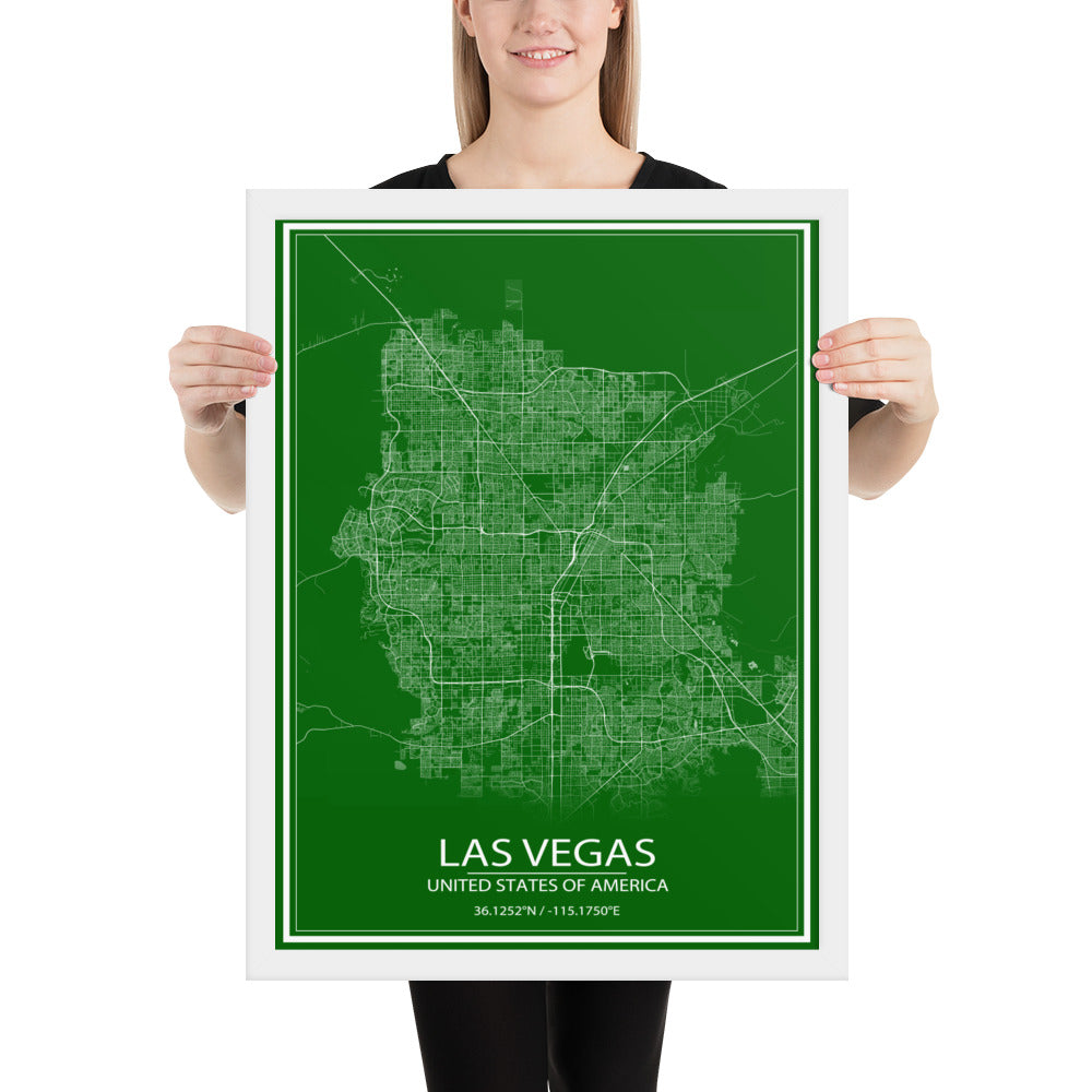 Las Vegas Green and White Framed Map