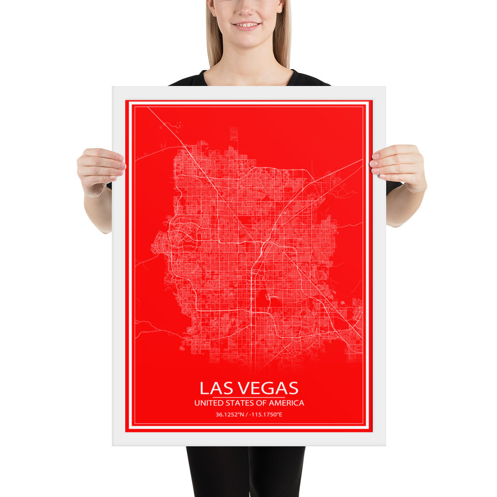 Las Vegas Red and White Framed Map