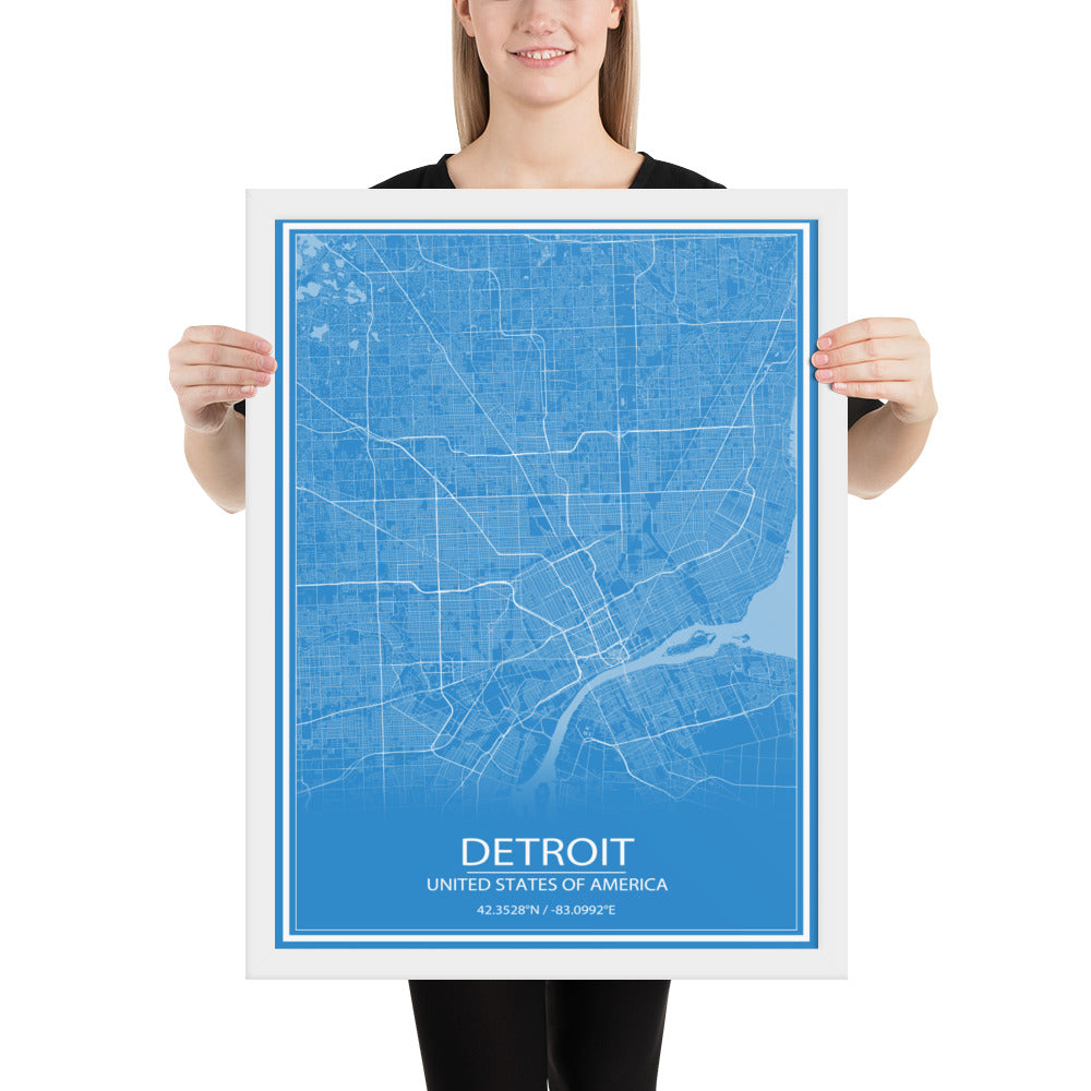 Detroit Blue and White Framed Map