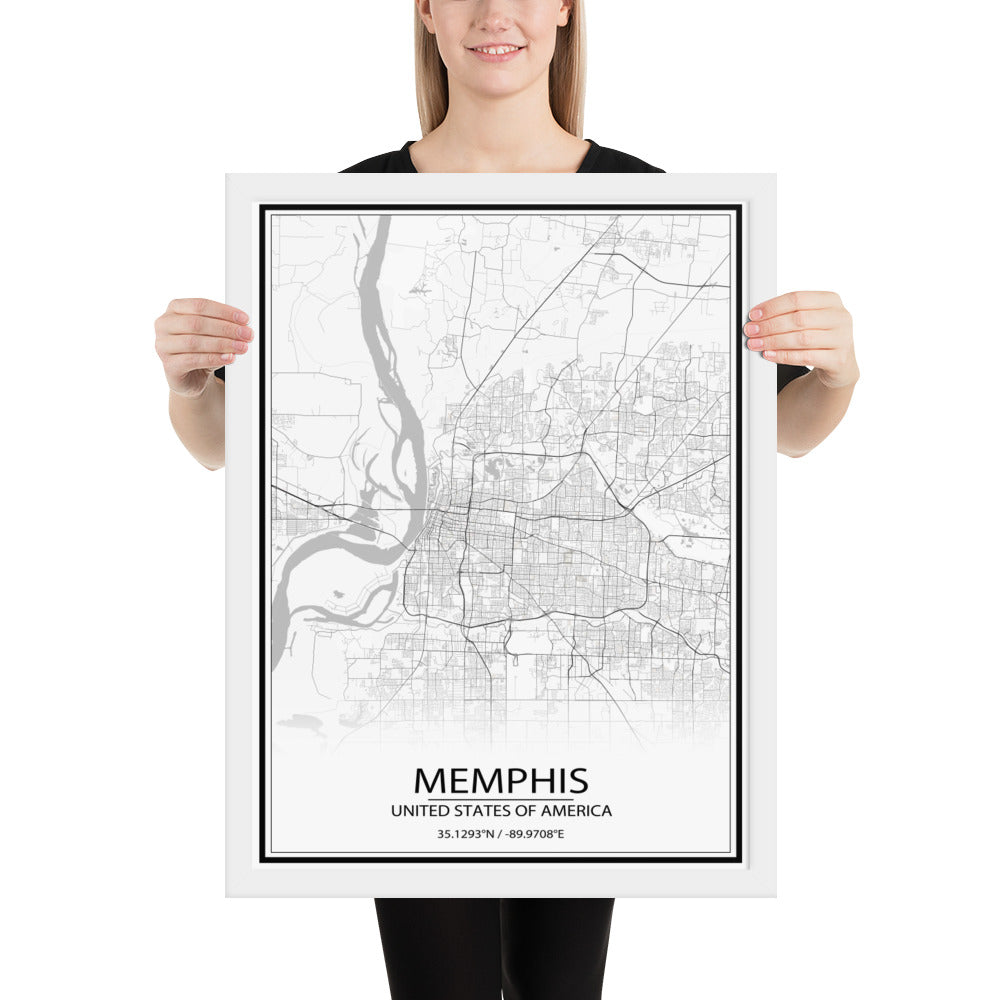 Memphis White Framed Map