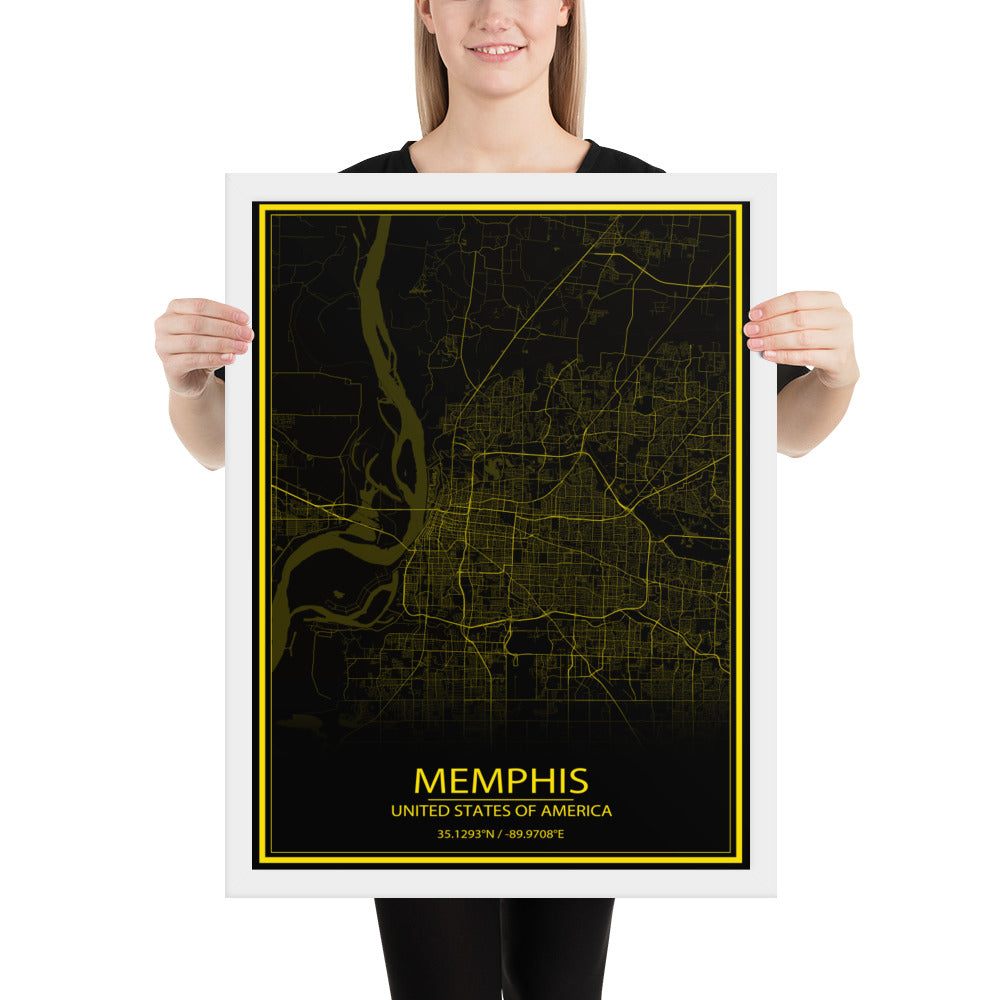 Memphis Black and Yellow Framed Map