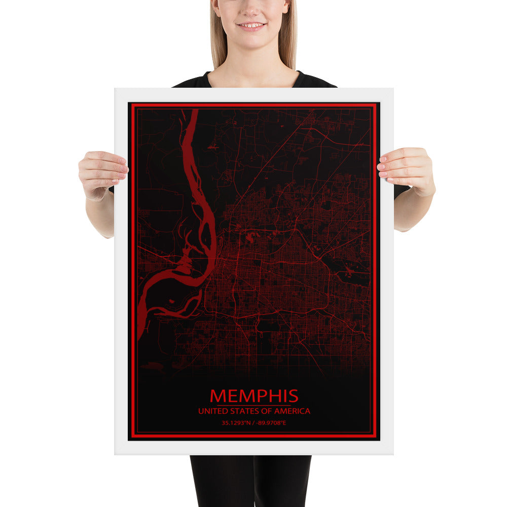 Memphis Black and Red Framed Map