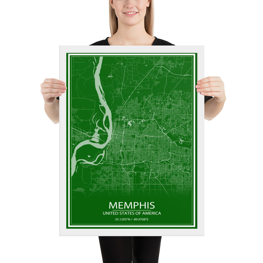 Memphis Green and White Framed Map