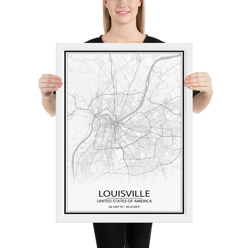 Louisville White Framed Map