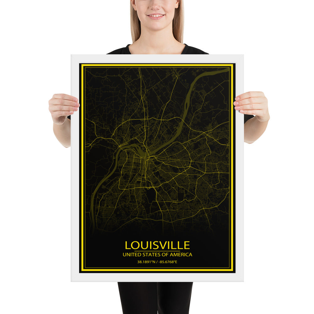 Louisville Black and Yellow Framed Map