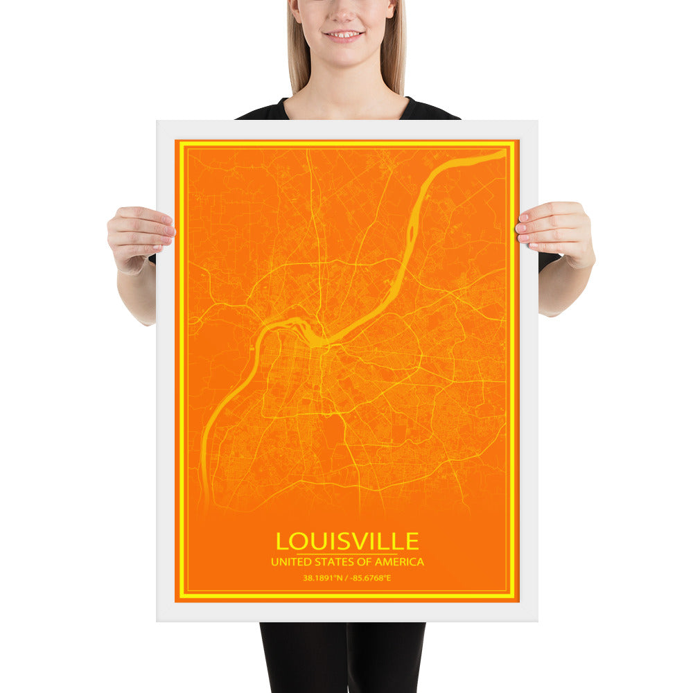 Louisville Orange and Yellow Framed Map