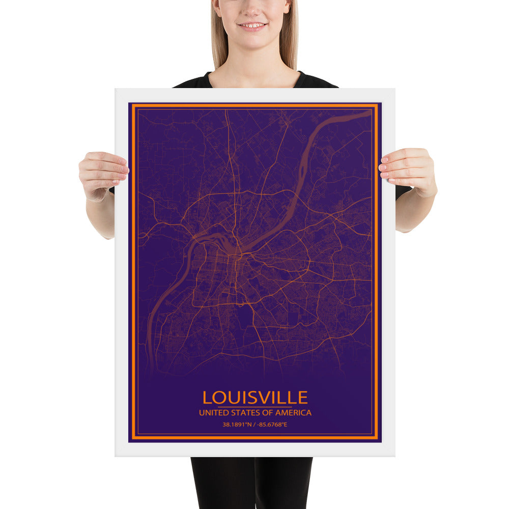 Louisville Purple and Orange Framed Map