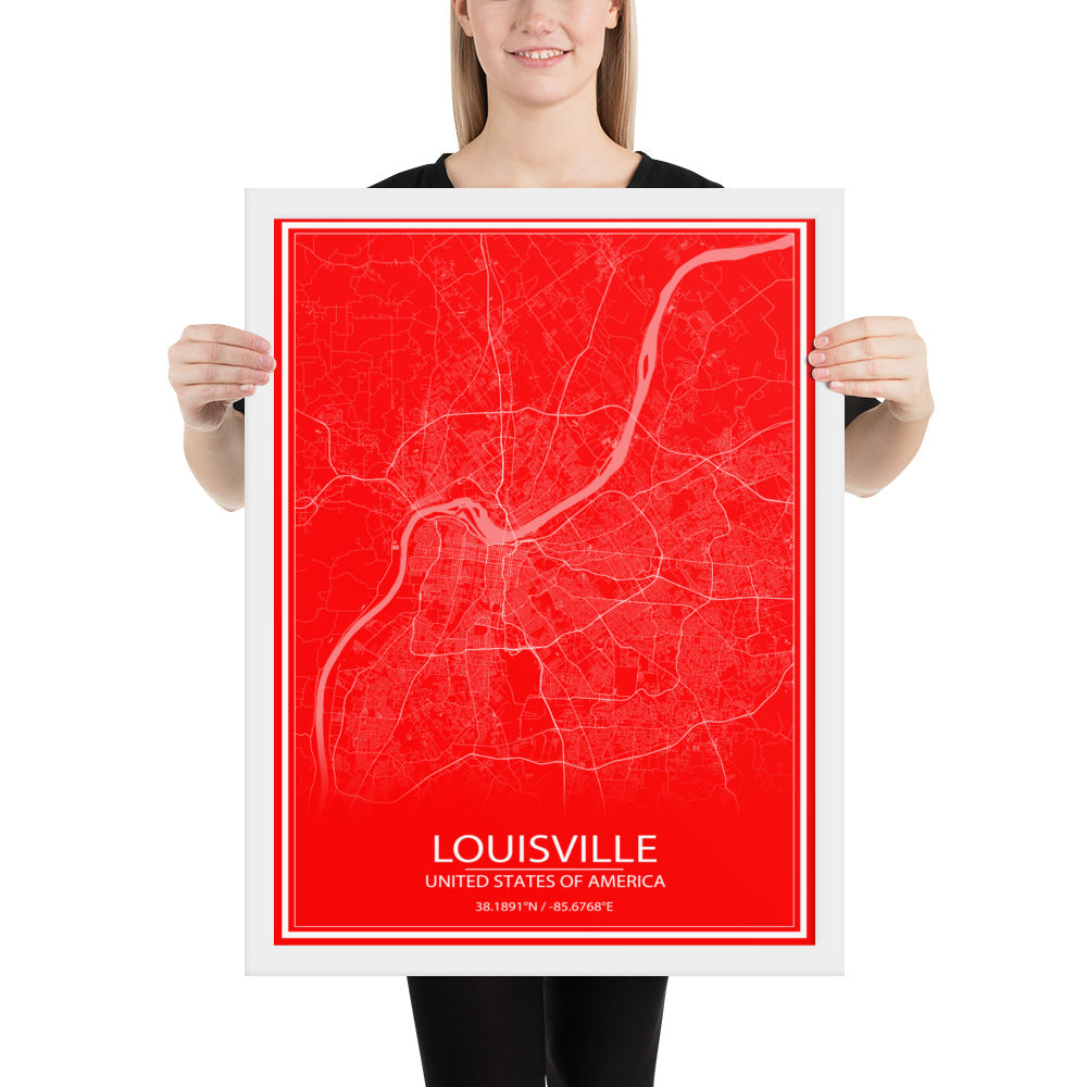 Louisville Red and White Framed Map