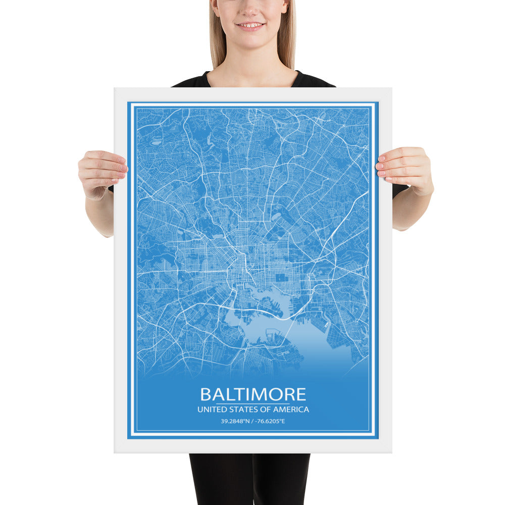 Baltimore Blue and White Framed Map