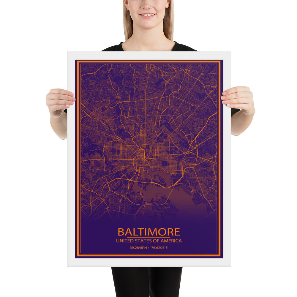 Baltimore Purple and Orange Framed Map