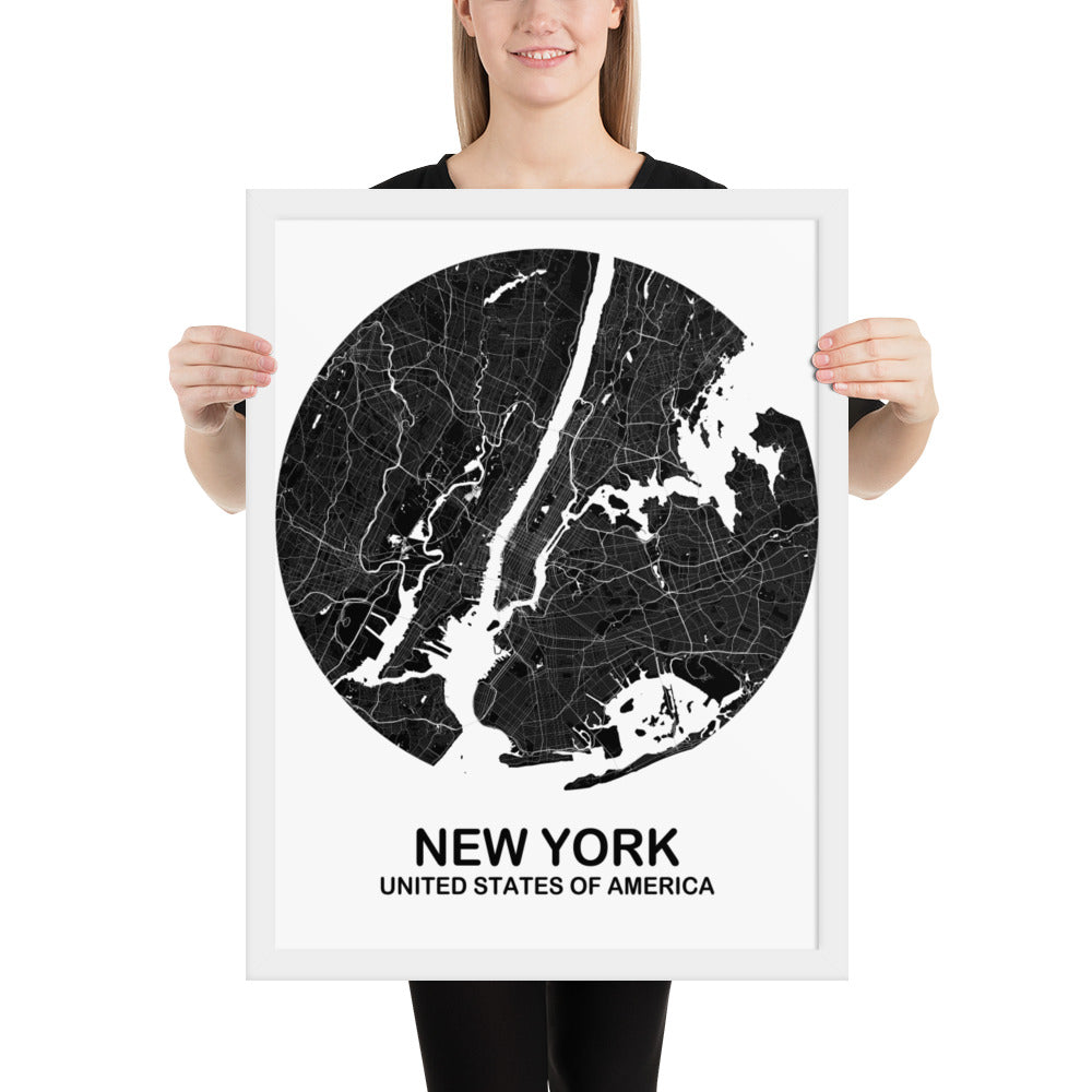 New York Circular Black Framed Map