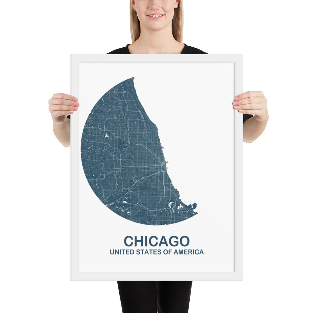 Chicago Circular Blue Framed Map