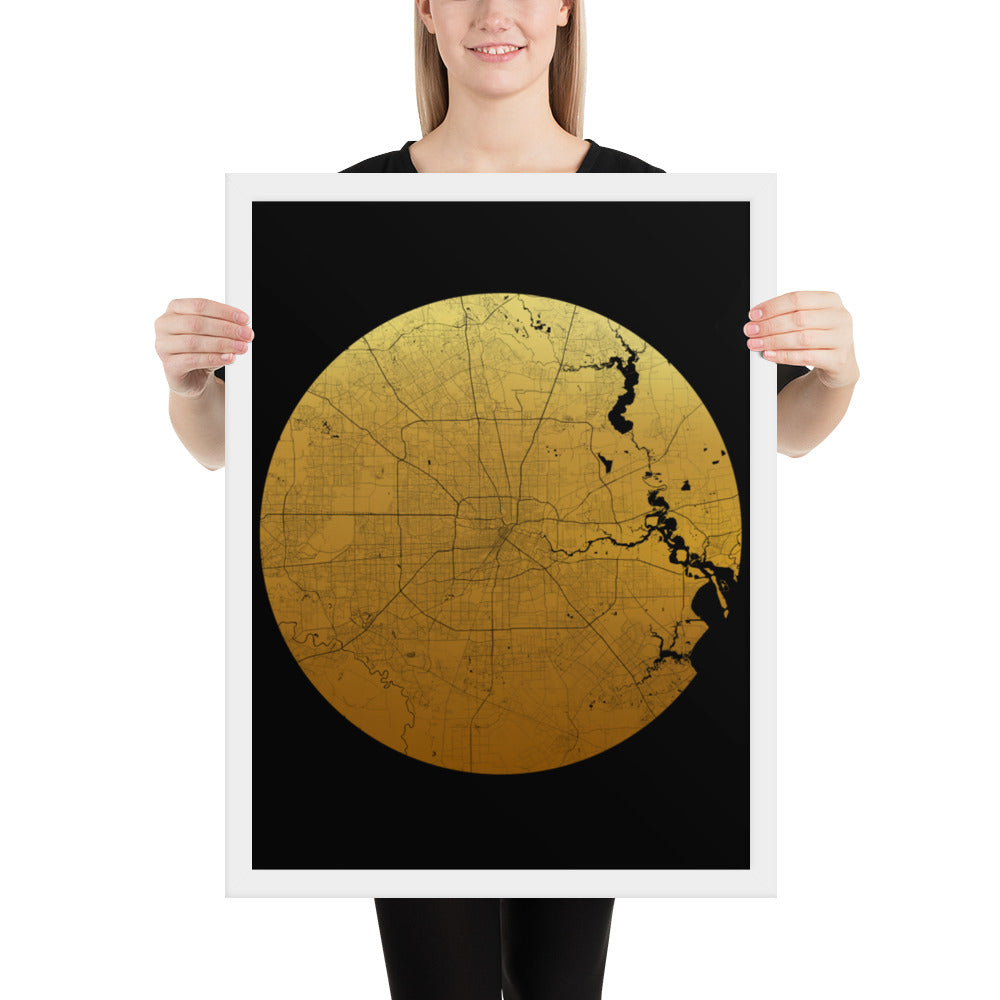 Houston Gold on Black Framed Map