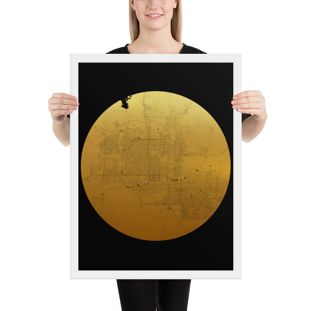 Phoenix Gold on Black Framed Map