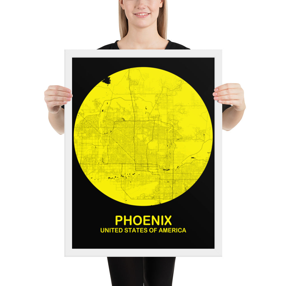 Phoenix Circular Yellow Framed Map