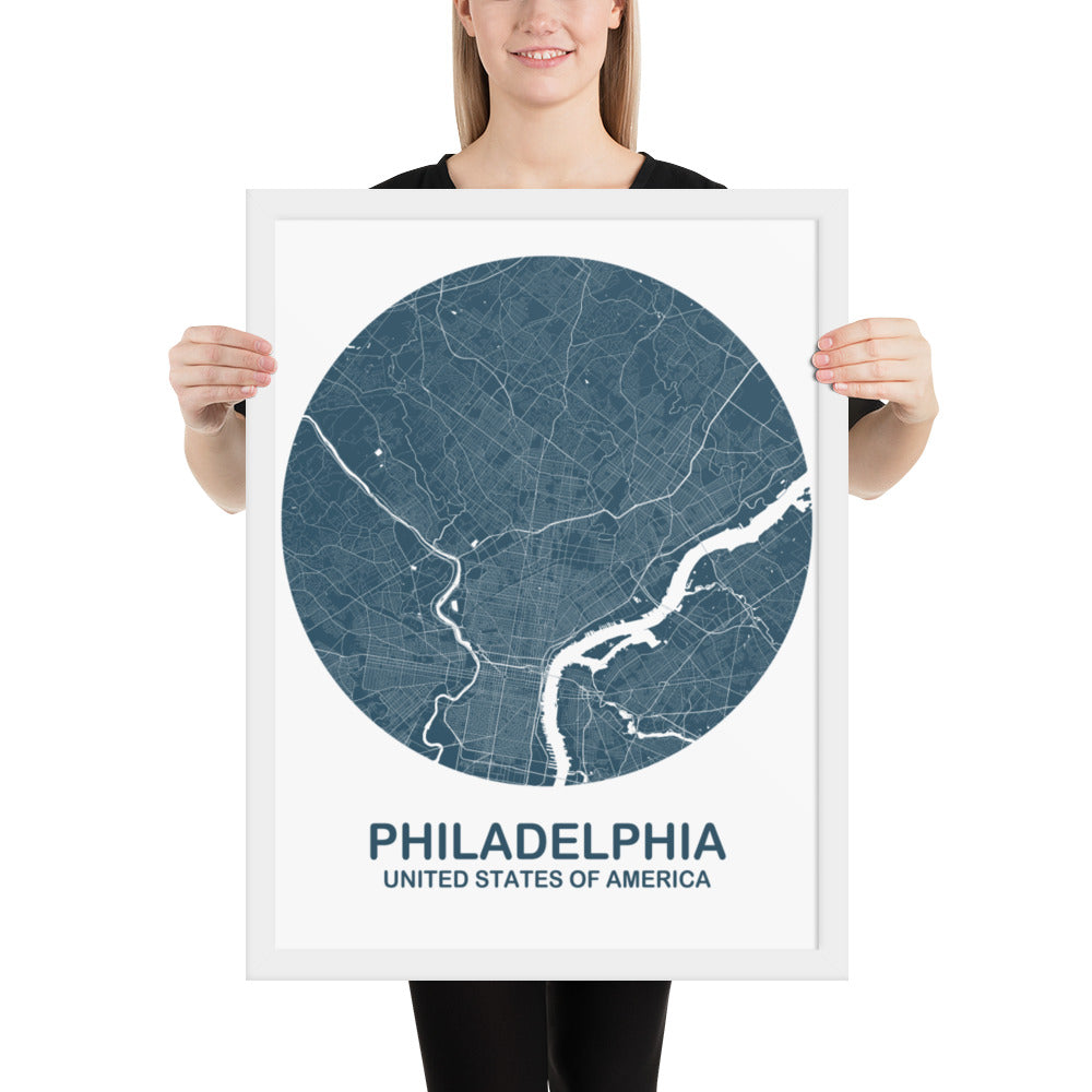 Philadelphia Circular Blue Framed Map