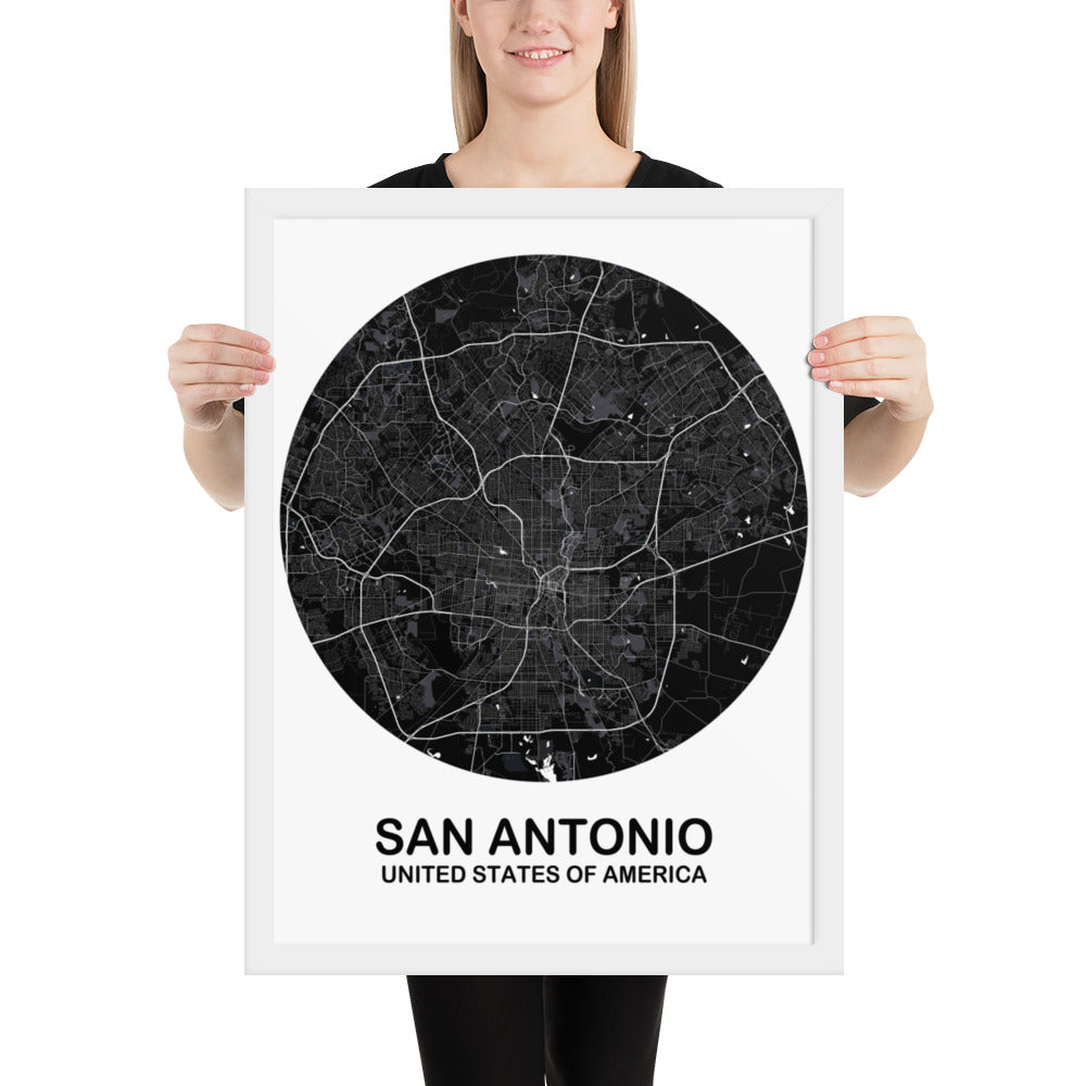 San Antonio Circular Black Framed Map