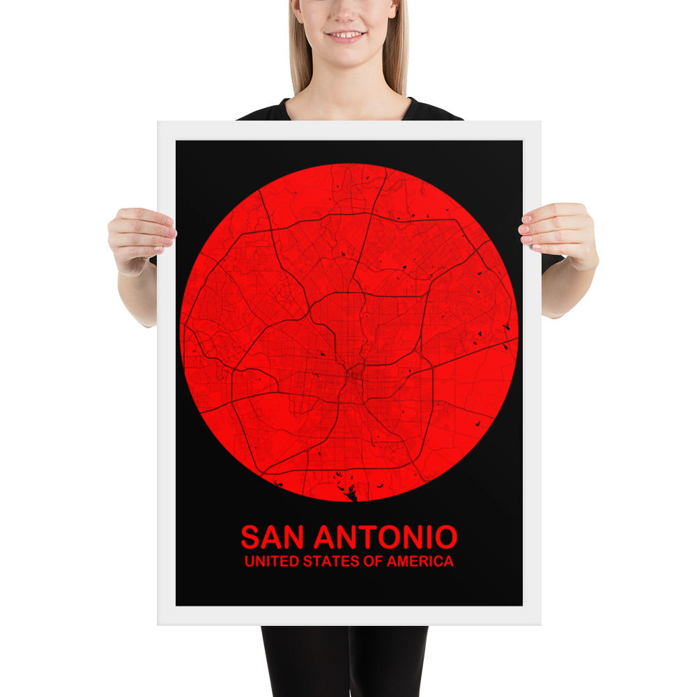 San Antonio Circular Red Framed Map