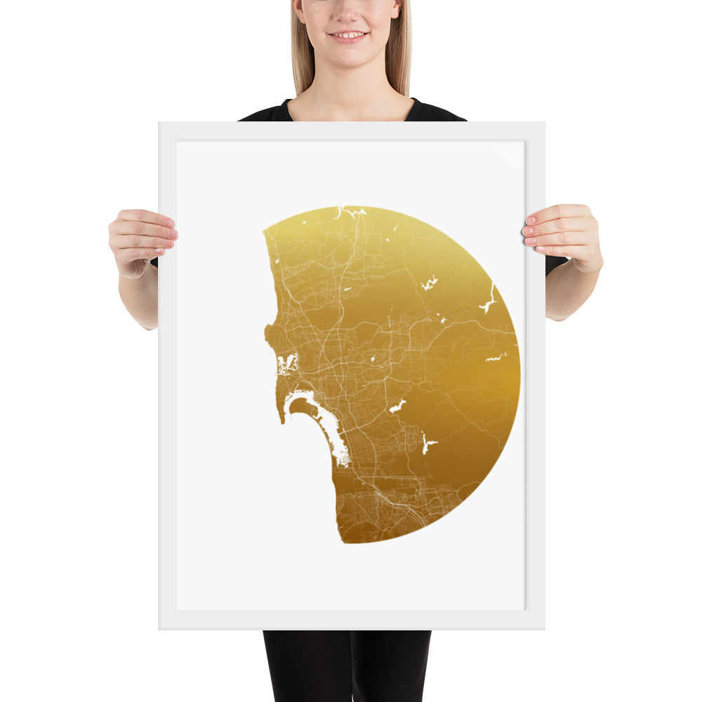 San Diego Gold on White Framed Map