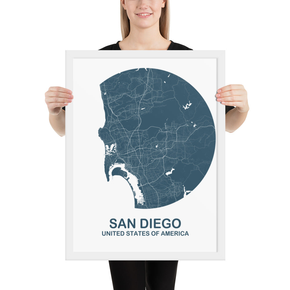 San Diego Circular Blue Framed Map