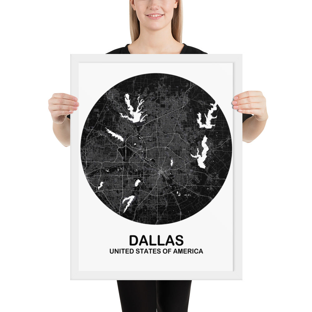 Dallas Circular Black Framed Map