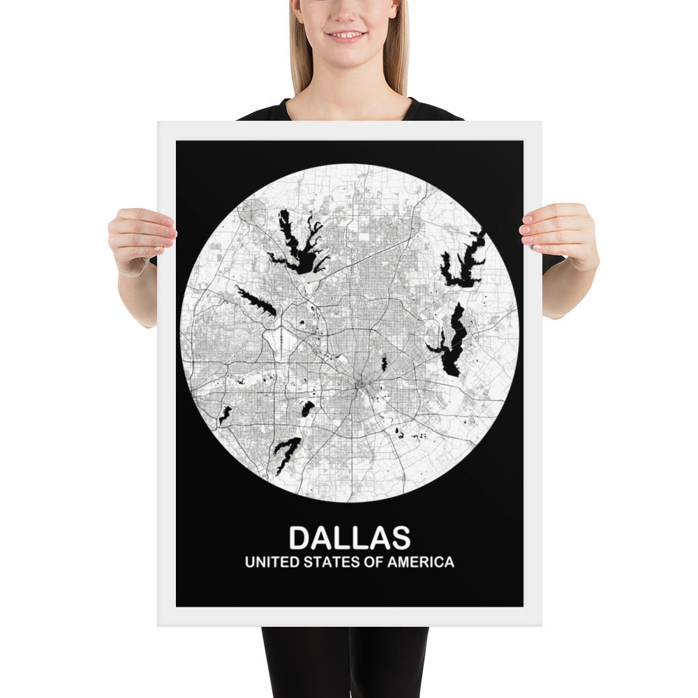 Dallas Circular White Framed Map