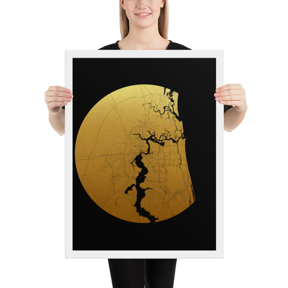 Jacksonville Gold on Black Framed Map