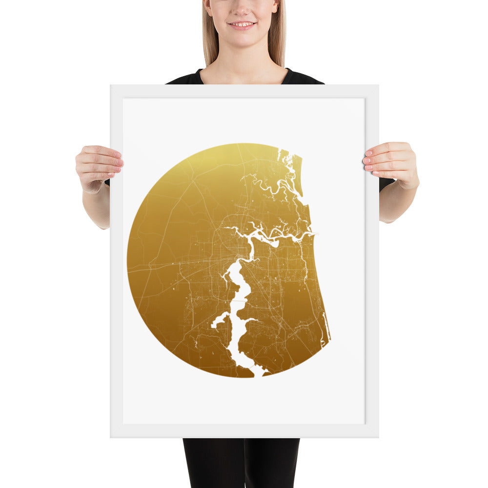 Jacksonville Gold on White Framed Map