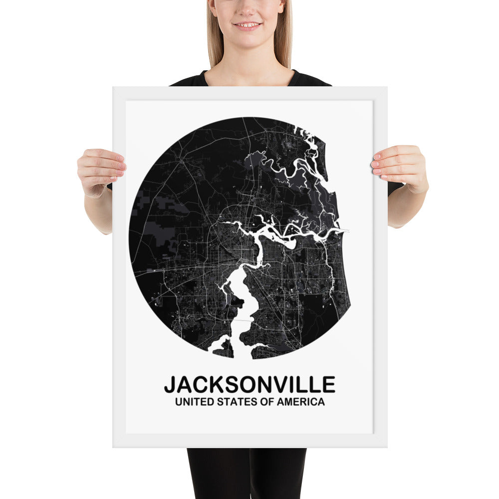 Jacksonville Circular Black Framed Map