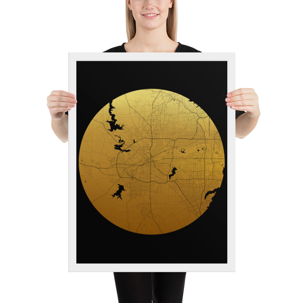 Fort Worth Gold on Black Framed Map