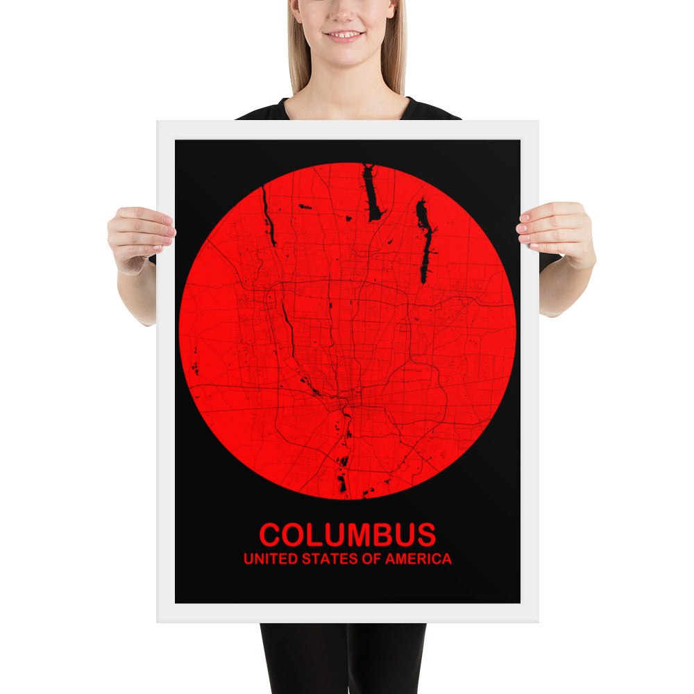 Columbus Circular Red Framed Map