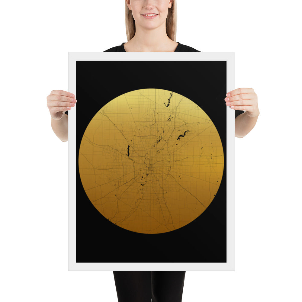 Indianapolis Gold on Black Framed Map