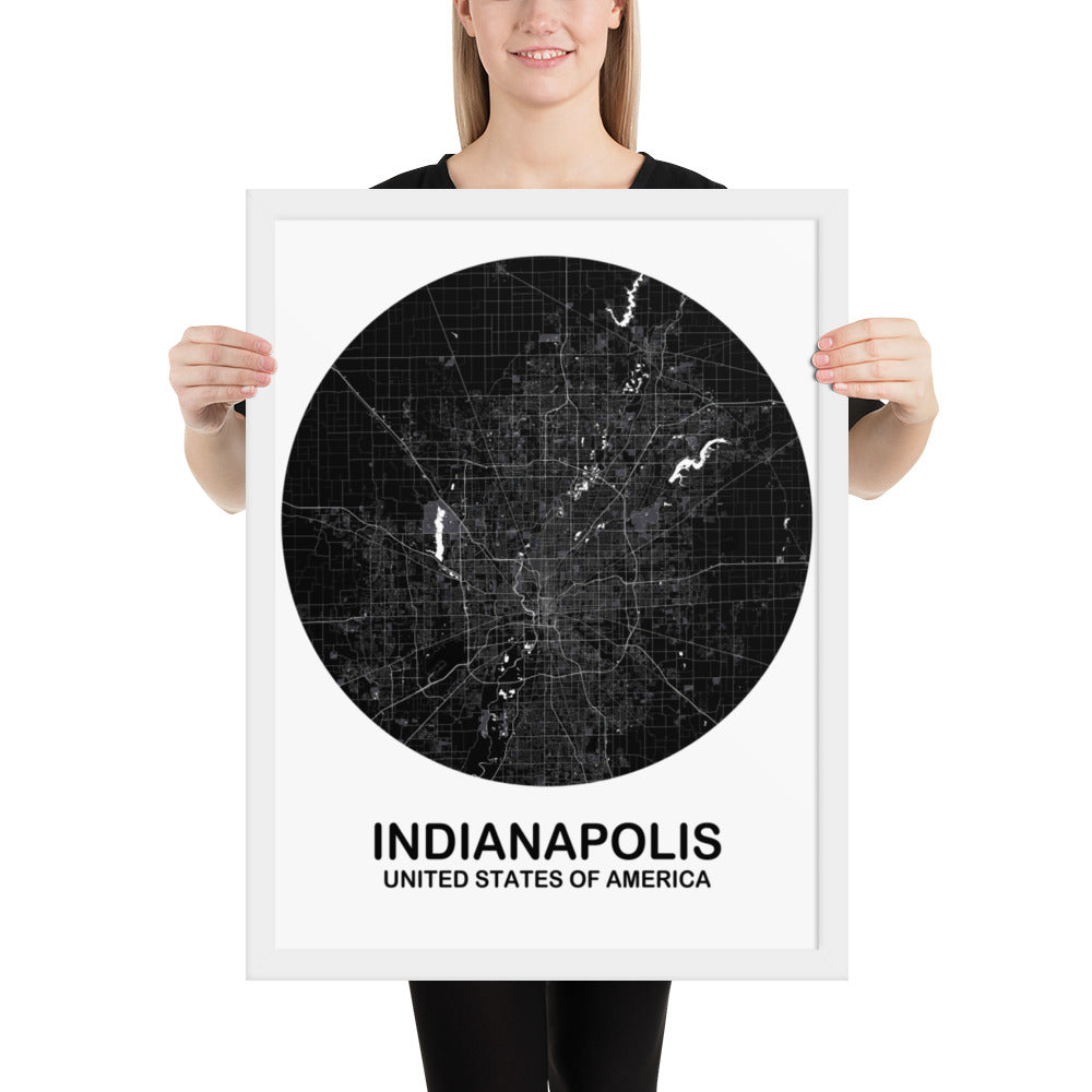 Indianapolis Circular Black Framed Map