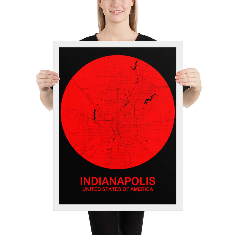 Indianapolis Circular Red Framed Map