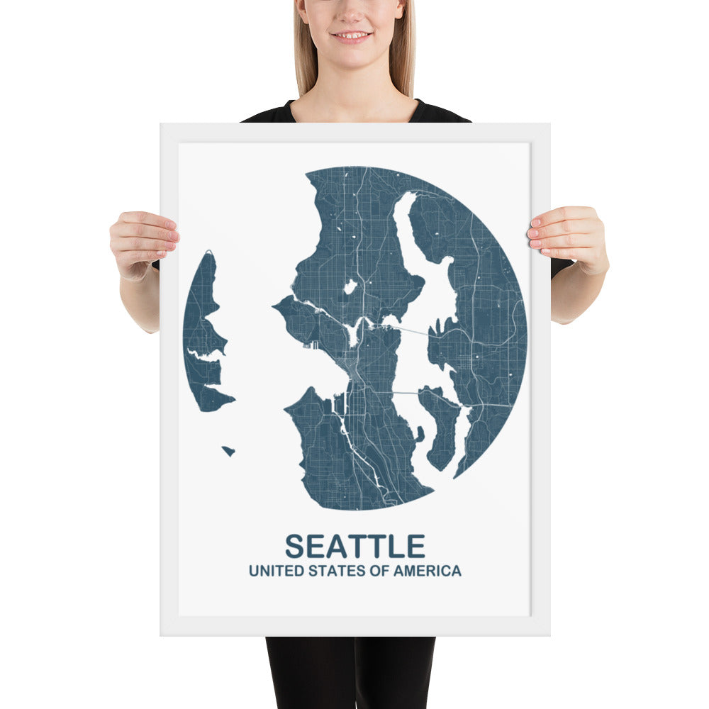 Seattle Circular Blue Framed Map