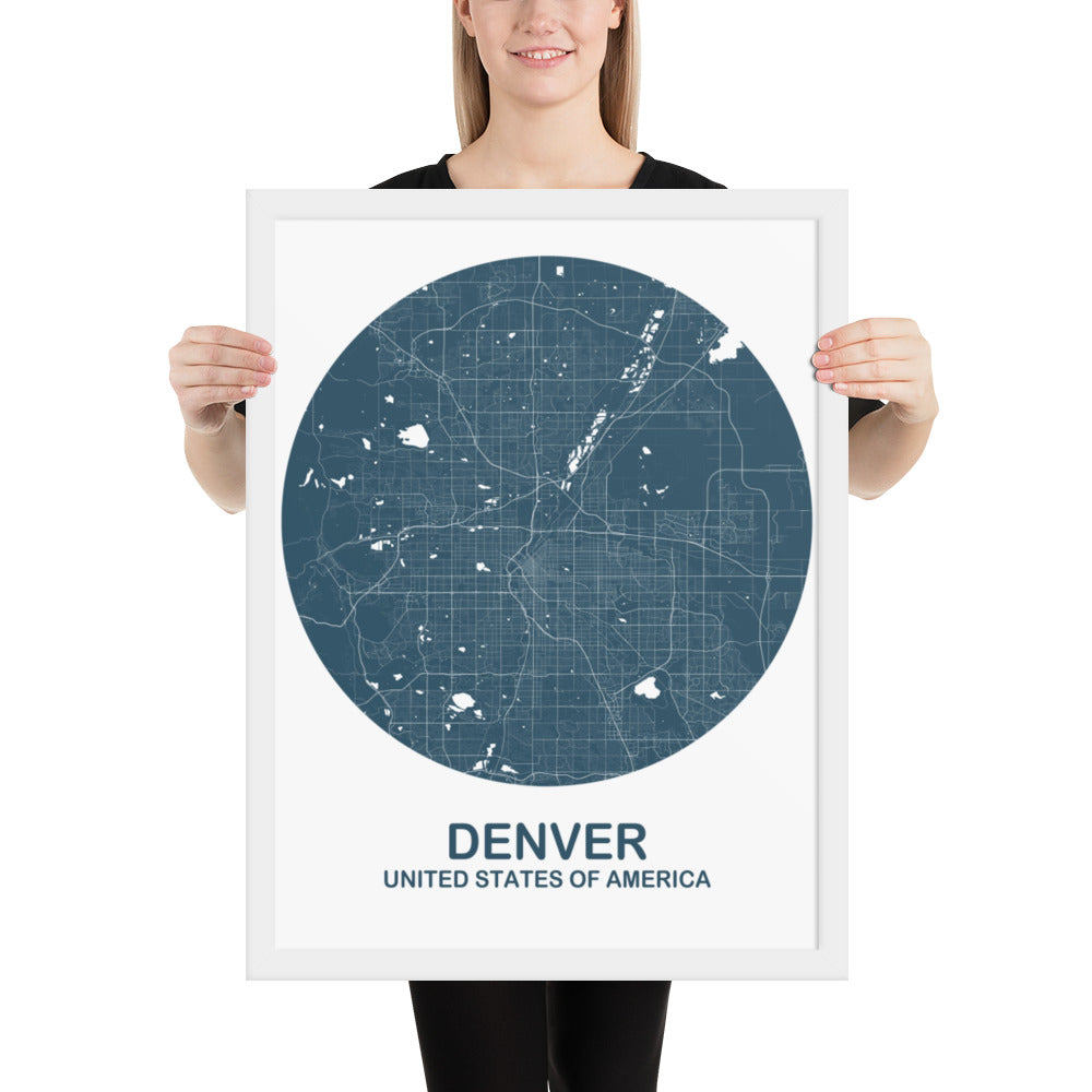 Denver Circular Blue Framed Map