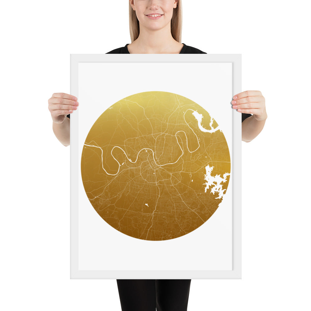 Nashville Gold on White Framed Map