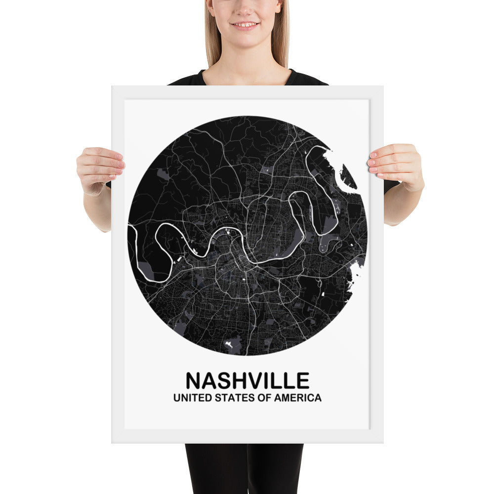 Nashville Circular Black Framed Map