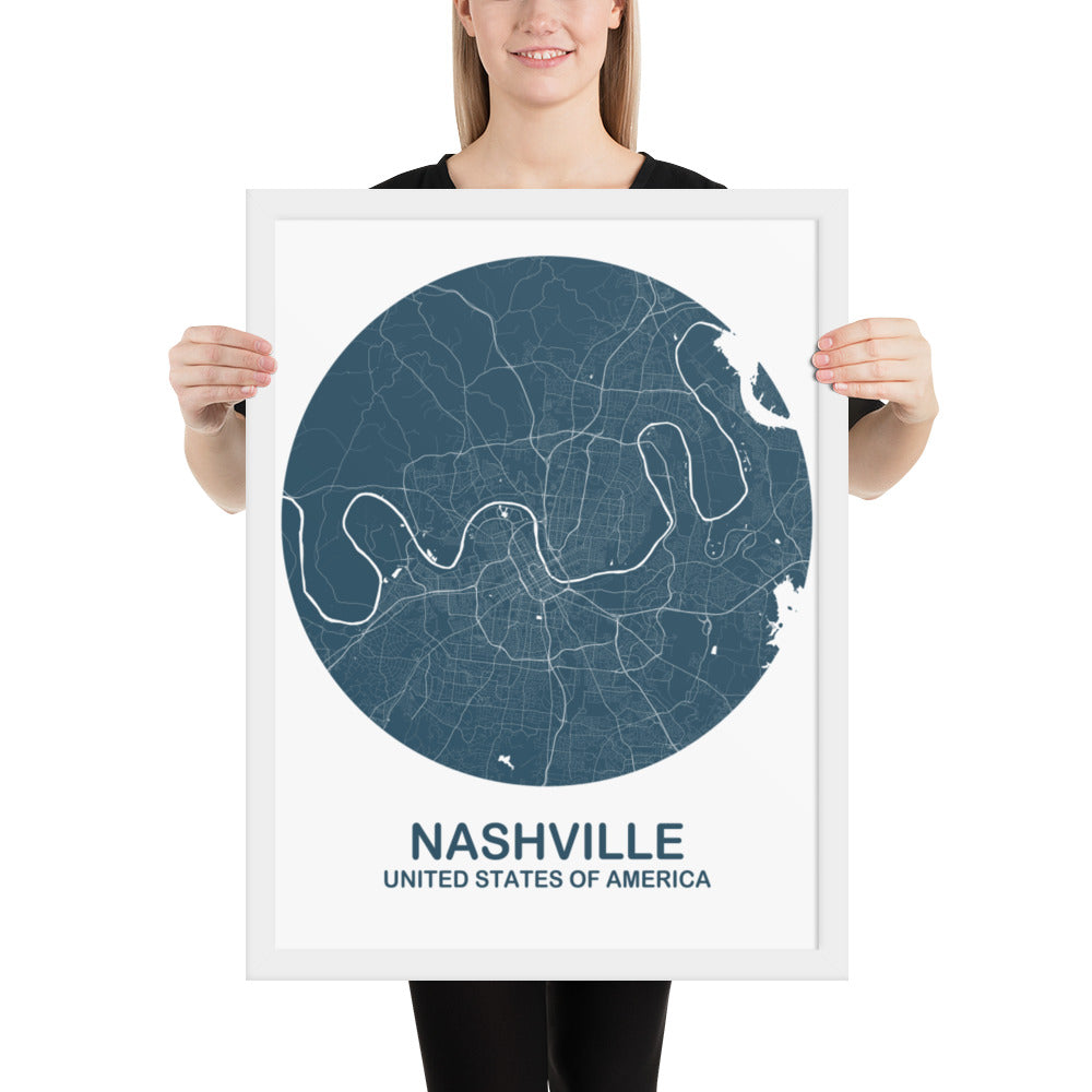 Nashville Circular Blue Framed Map