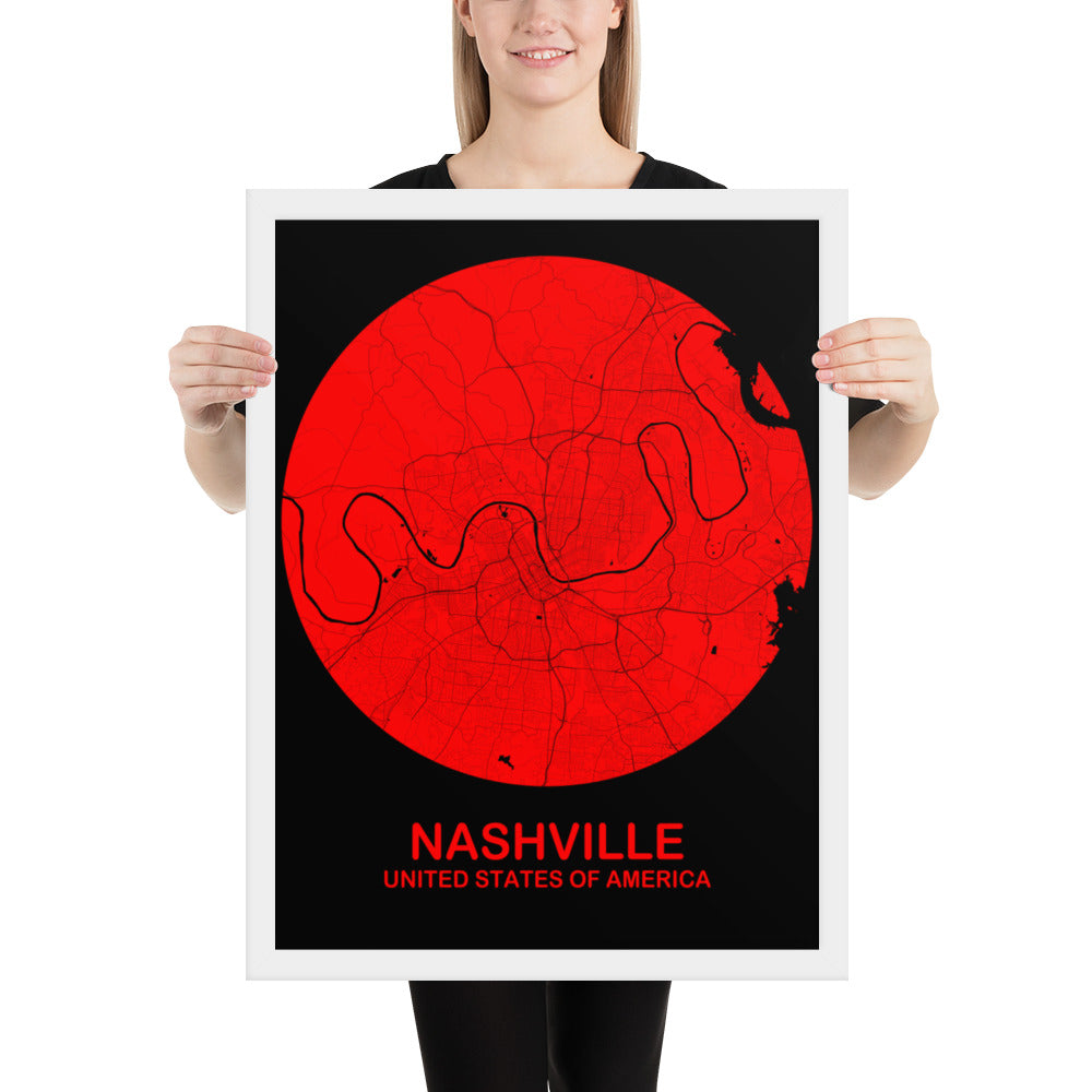 Nashville Circular Red Framed Map